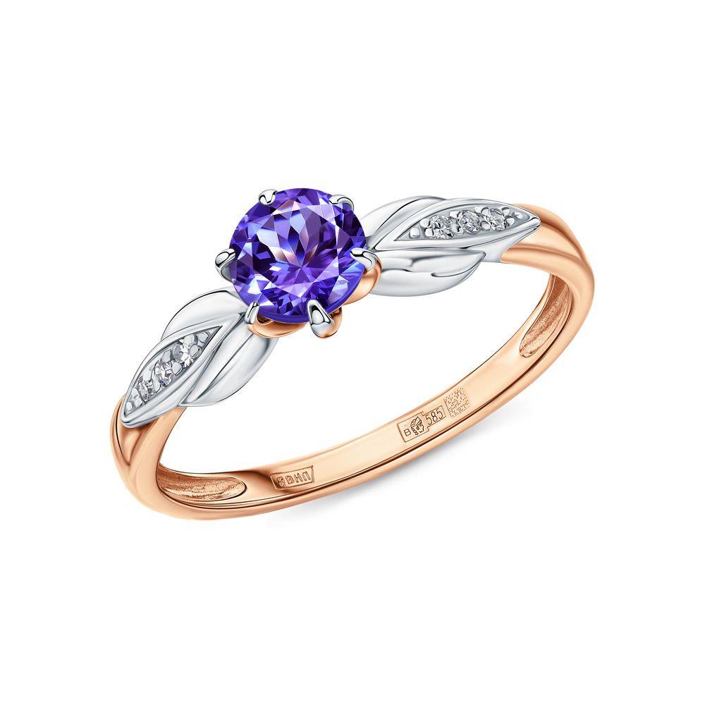 Фото «Золотое кольцо с бриллиантами природными и танзанитами природными»