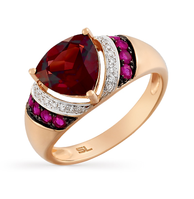 Золотое кольцо с гранатом, рубинами и бриллиантами в Екатеринбурге