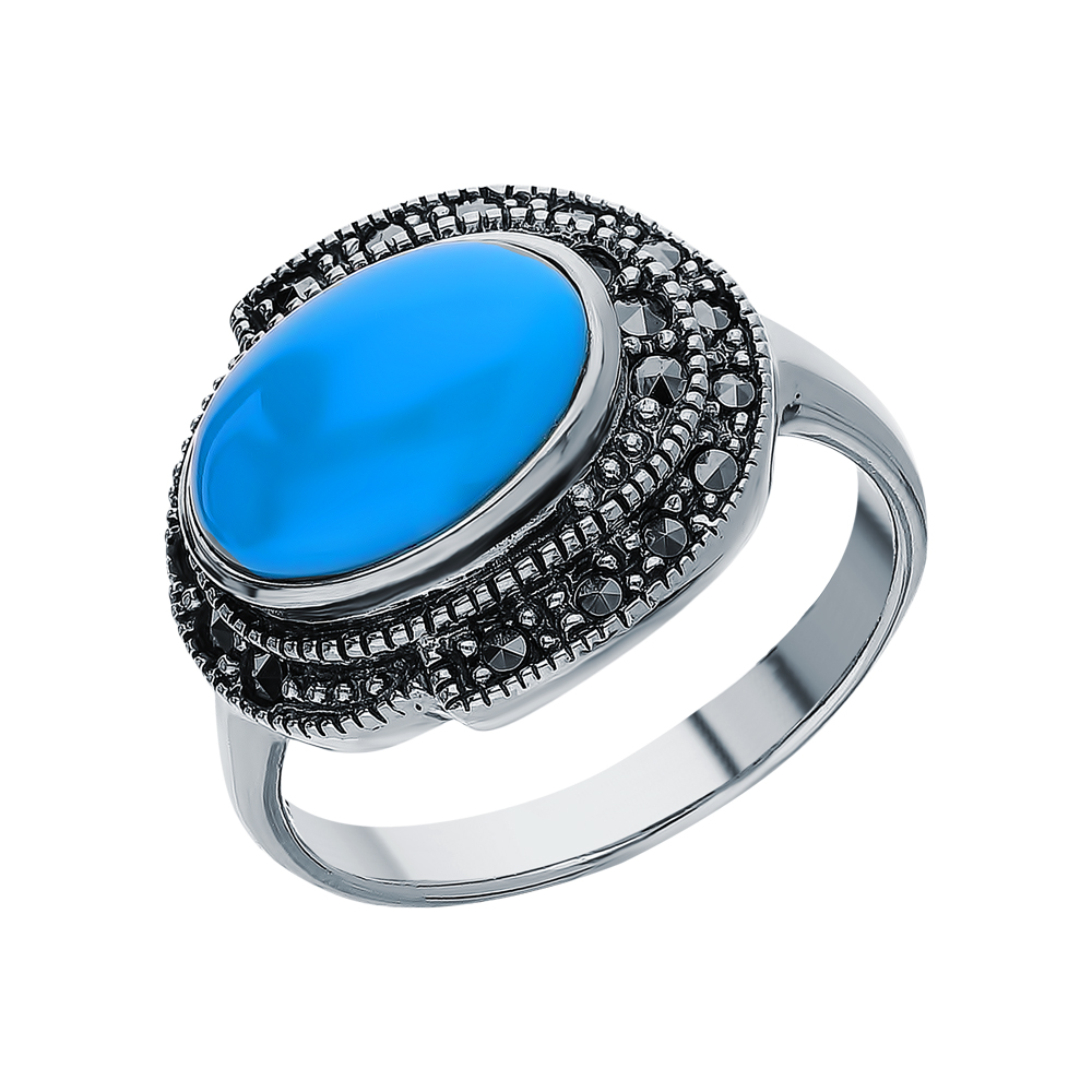 Серебряное кольцо с бирюзой и марказитами swarovski в Самаре