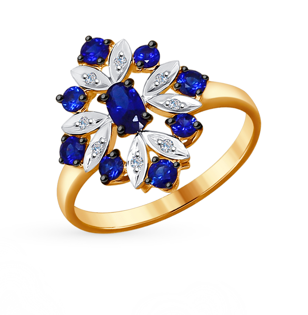 Фото «Золотое кольцо с корундом и бриллиантами SOKOLOV 6012074»