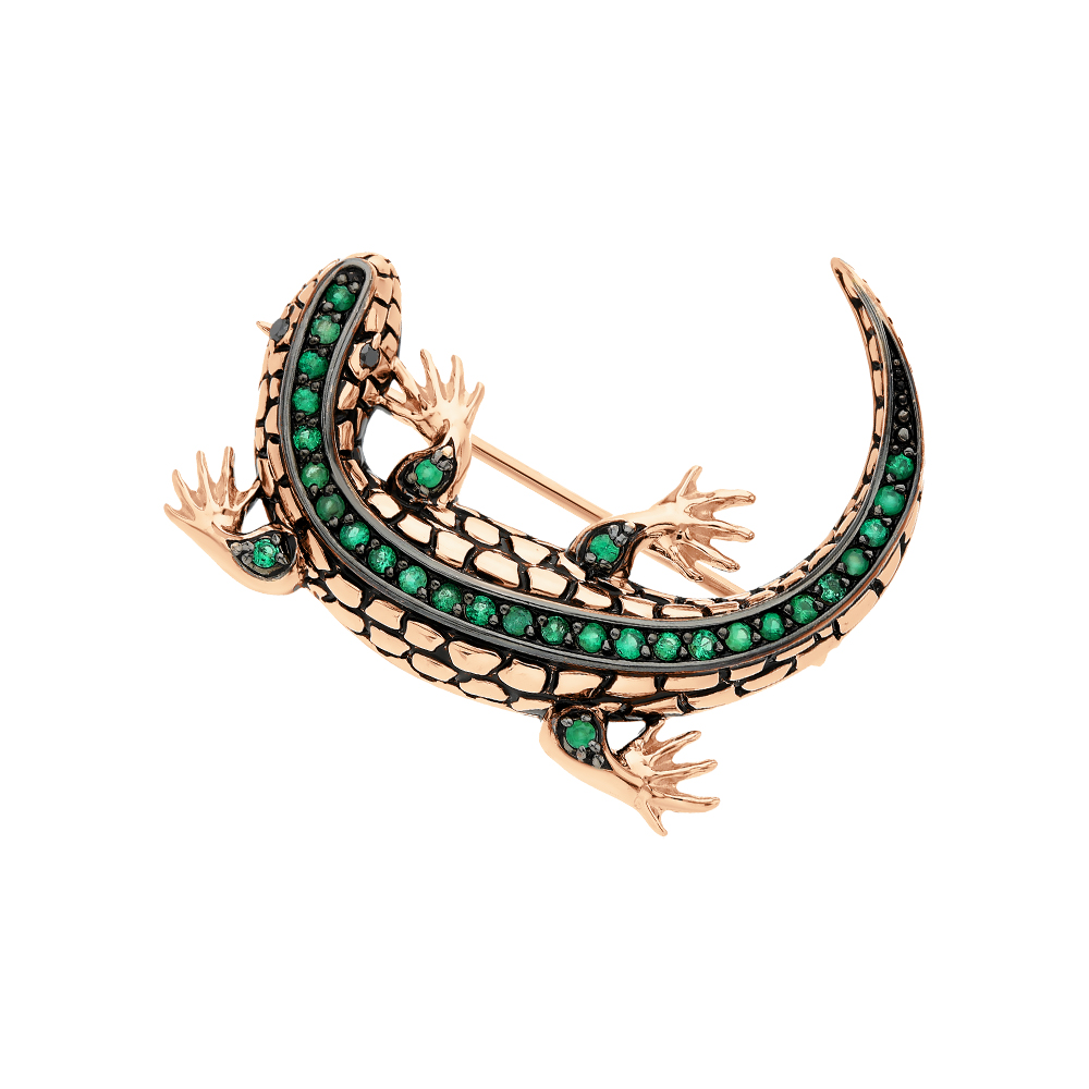 Золотая брошь с бриллиантами чёрными природными и изумрудами природными в Нижнем Новгороде