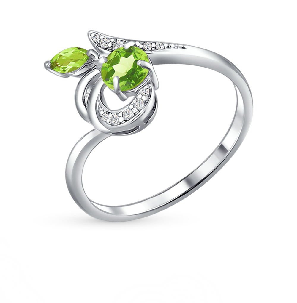 Фото «Серебряное кольцо с фианитами и хризолитом»