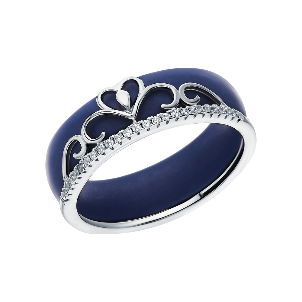 Серебряное кольцо с кубическим цирконием и керамикой в Новосибирске