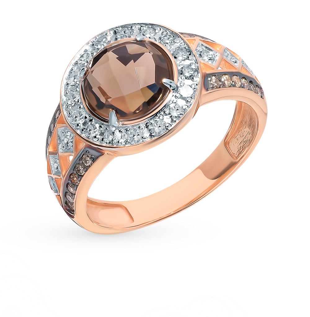 Золотое кольцо с коньячными бриллиантами и раухтопазом в Екатеринбурге