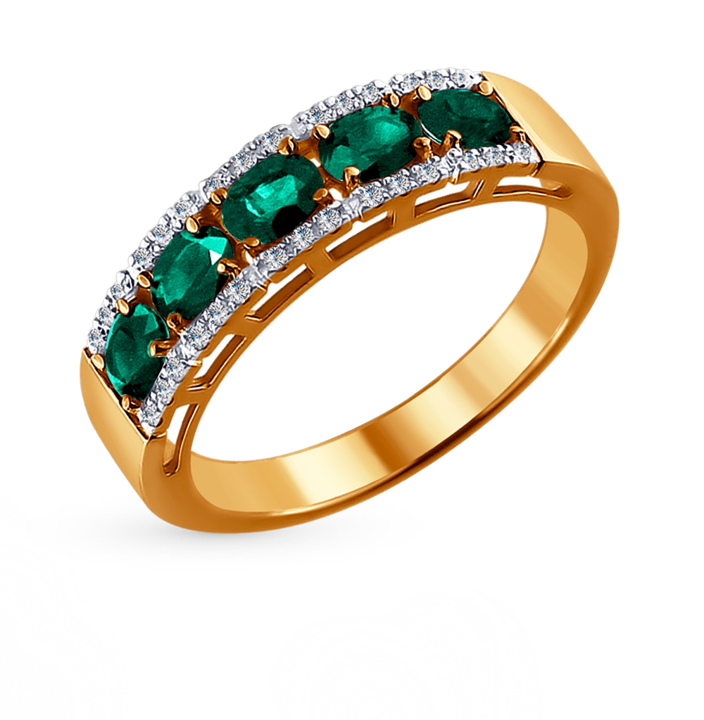 Фото «Золотое кольцо с изумрудами и бриллиантами SOKOLOV 3010527»