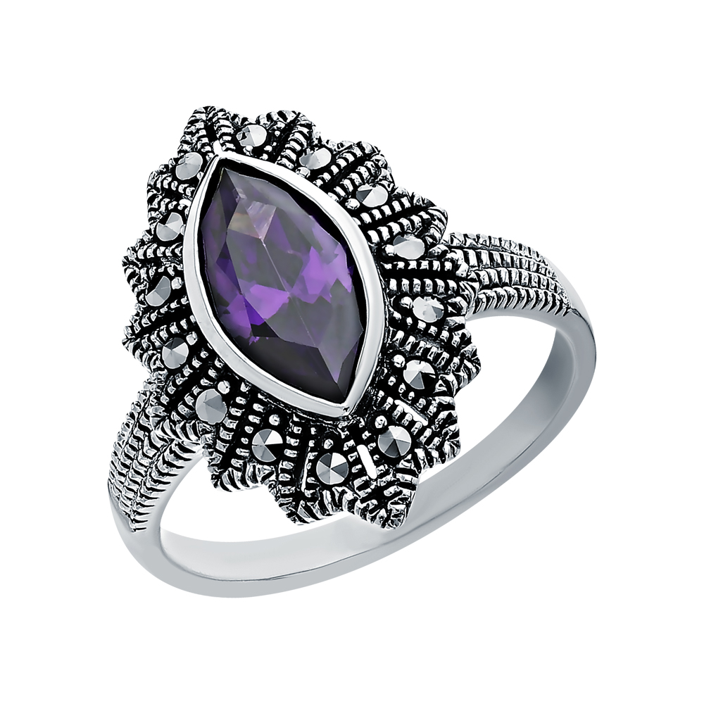 Фото «Серебряное кольцо с кубическим цирконием и марказитами»