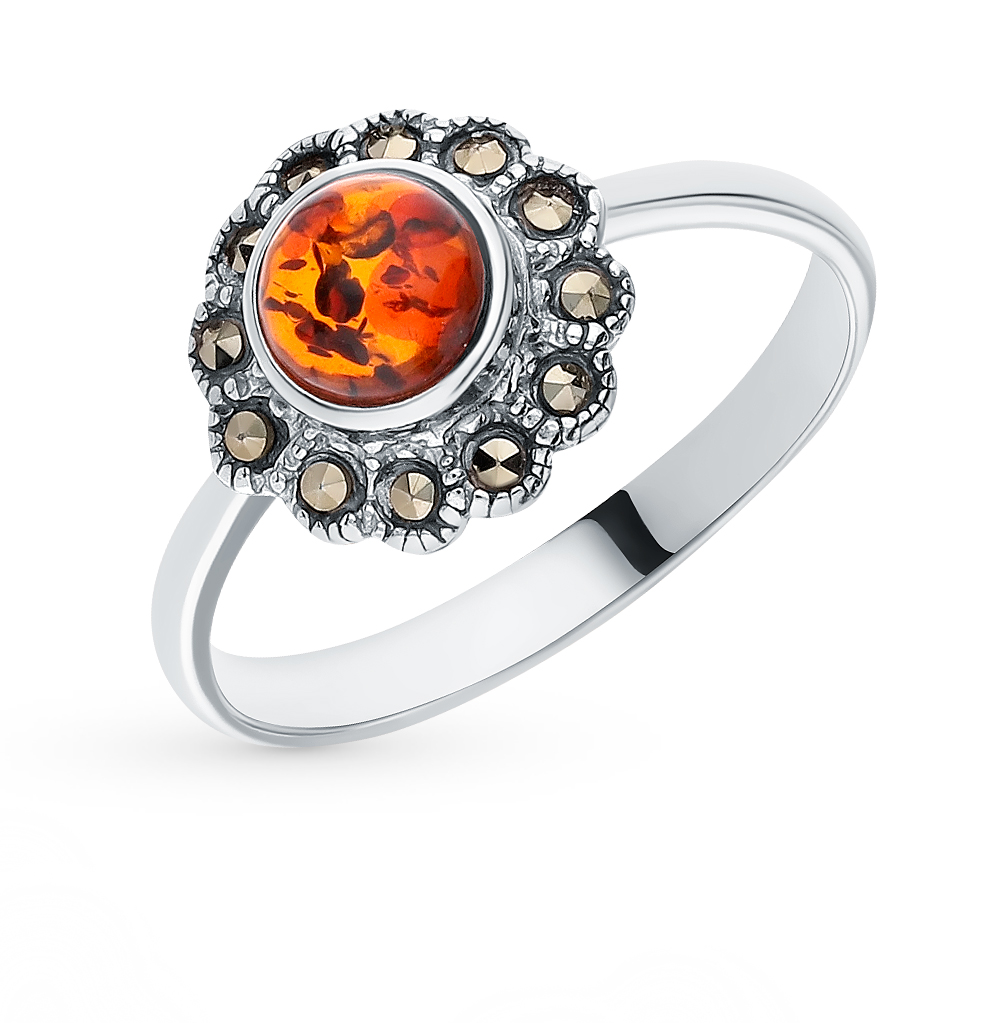 Фото «Серебряное кольцо с янтарем и марказитами»