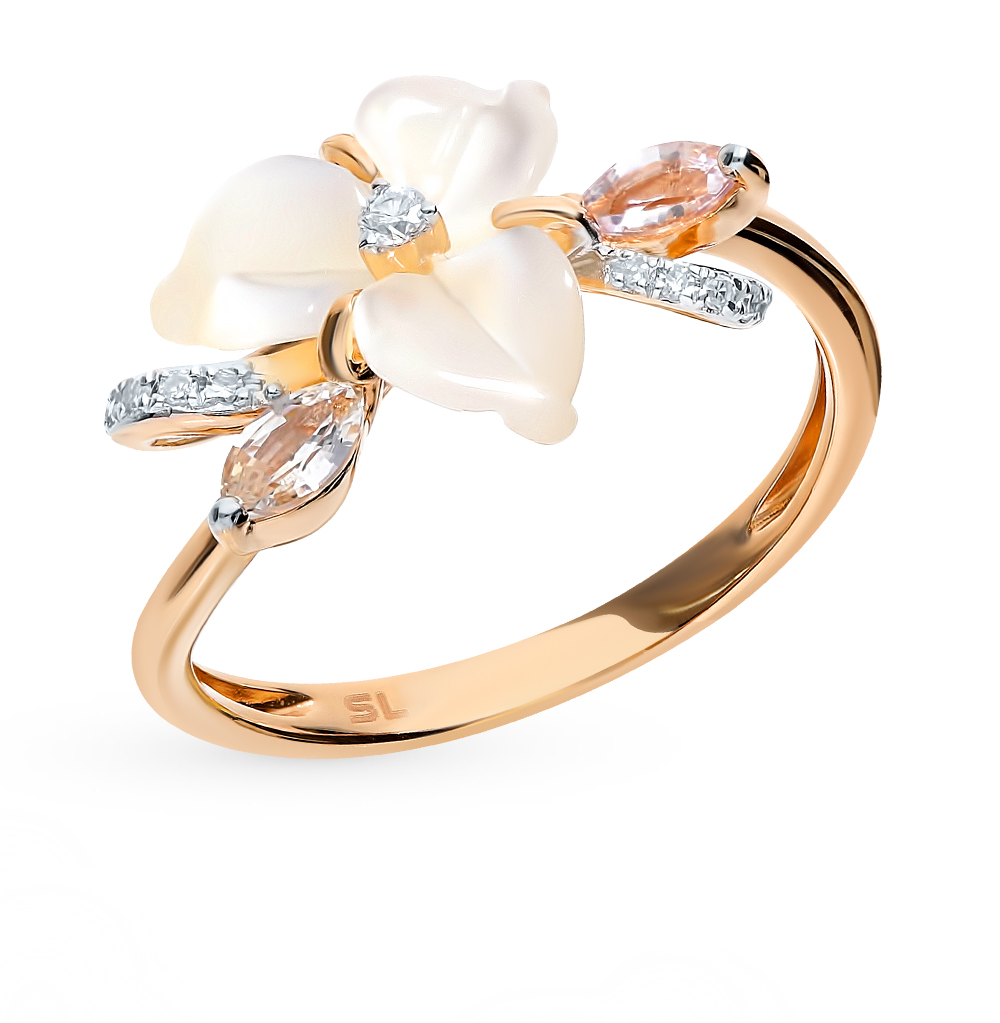 Фото «Золотое кольцо с перламутром, сапфирами и бриллиантами»