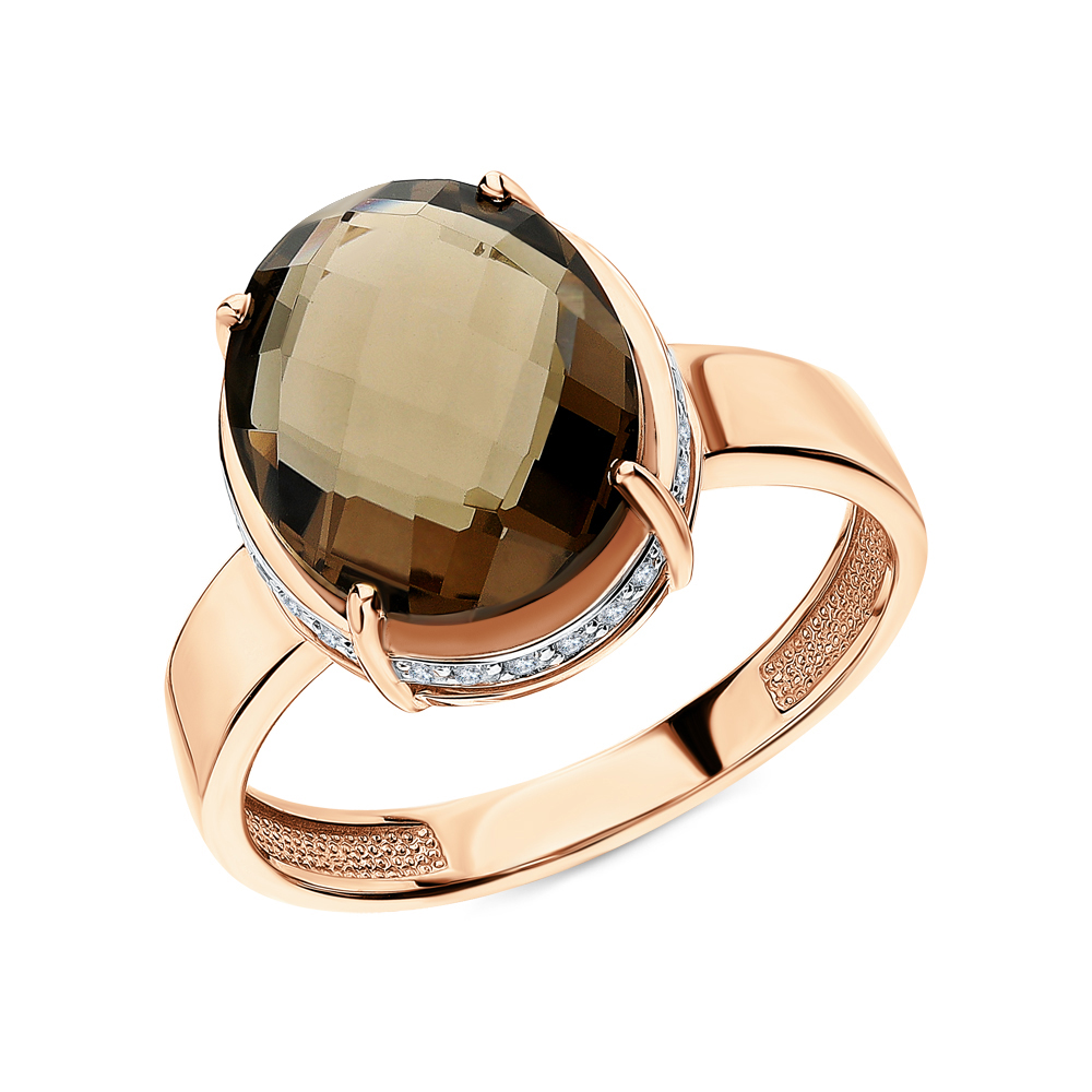 Золотое кольцо с кварцами дымчатыми и бриллиантами в Ростовe-на-Дону