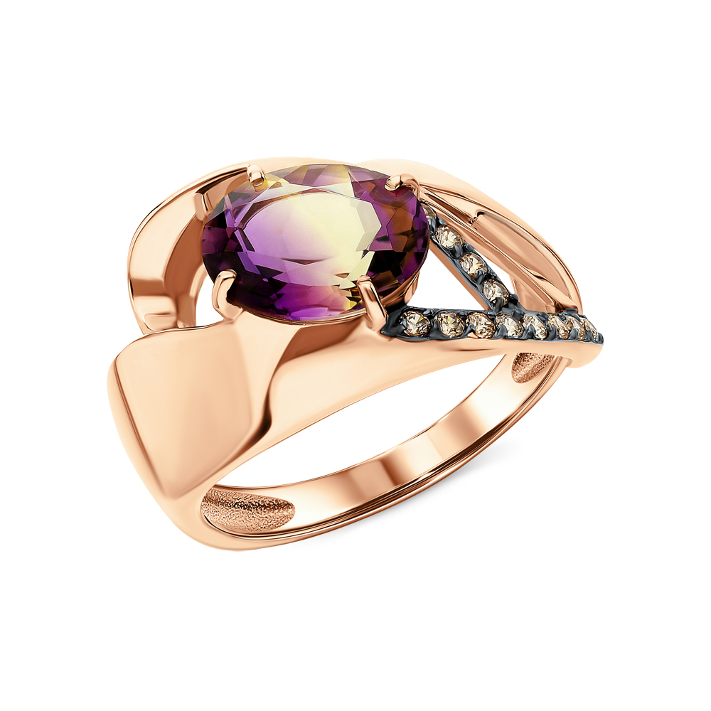 Золотое кольцо с фианитами и аметрином в Краснодаре