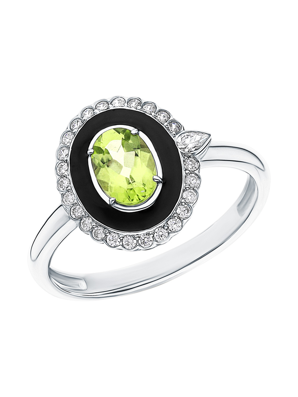 Серебряное кольцо с эмалью, фианитами и хризолитом в Самаре