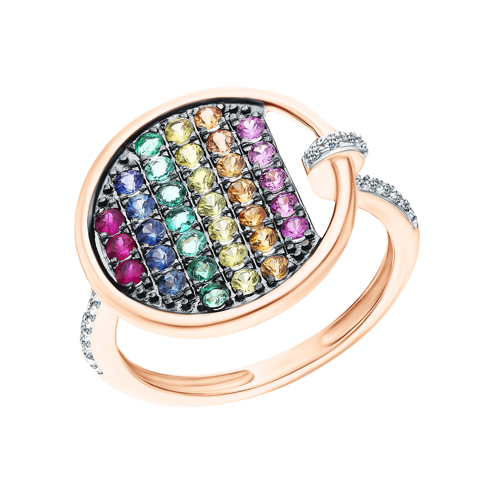 Золотое кольцо с изумрудами, сапфирами, рубинами и бриллиантами в Санкт-Петербурге