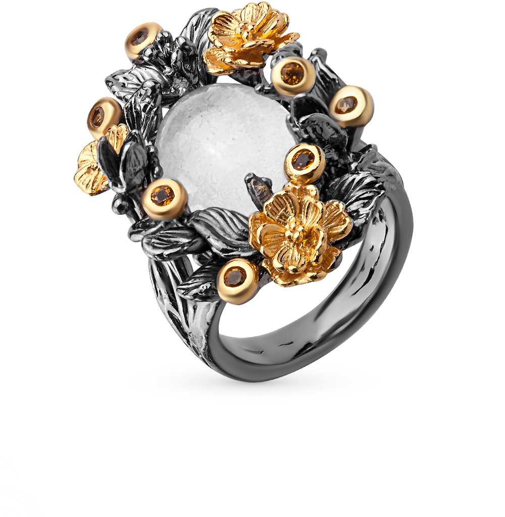 Фото «Серебряное кольцо с цитринами и кварцем»