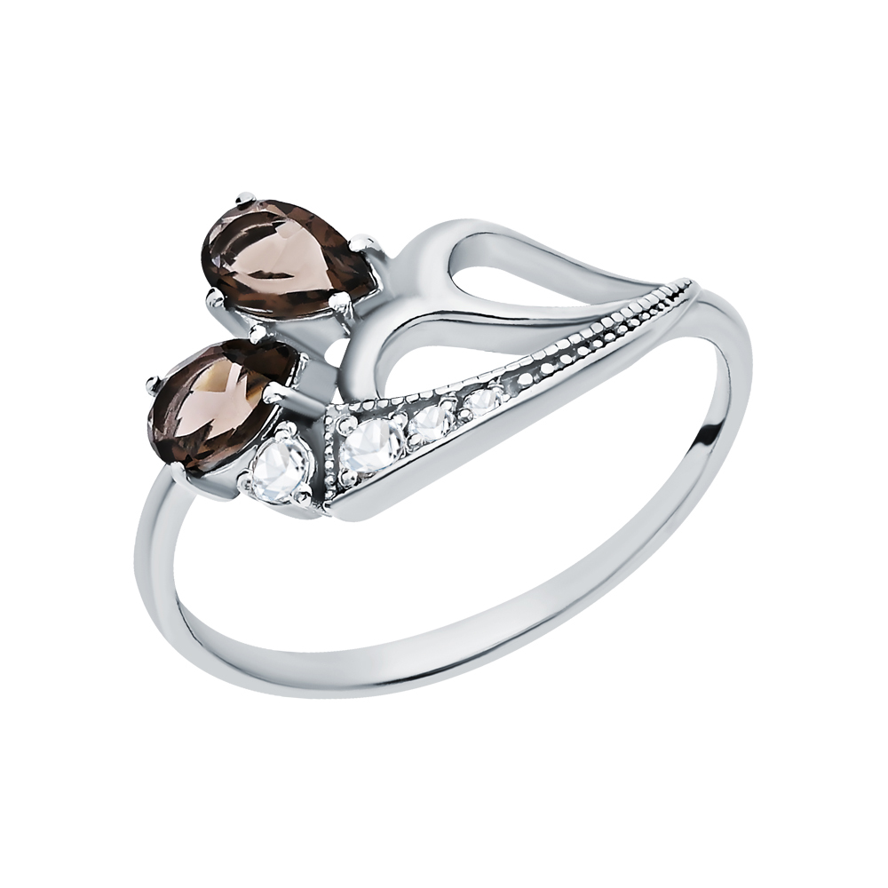 Серебряное кольцо с кубическим цирконием и кварцами дымчатыми в Ростовe-на-Дону