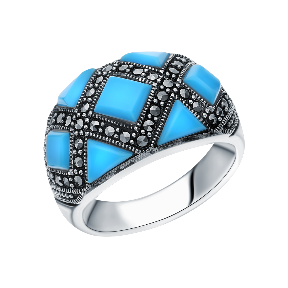 Серебряное кольцо с бирюзой и марказитами в Самаре