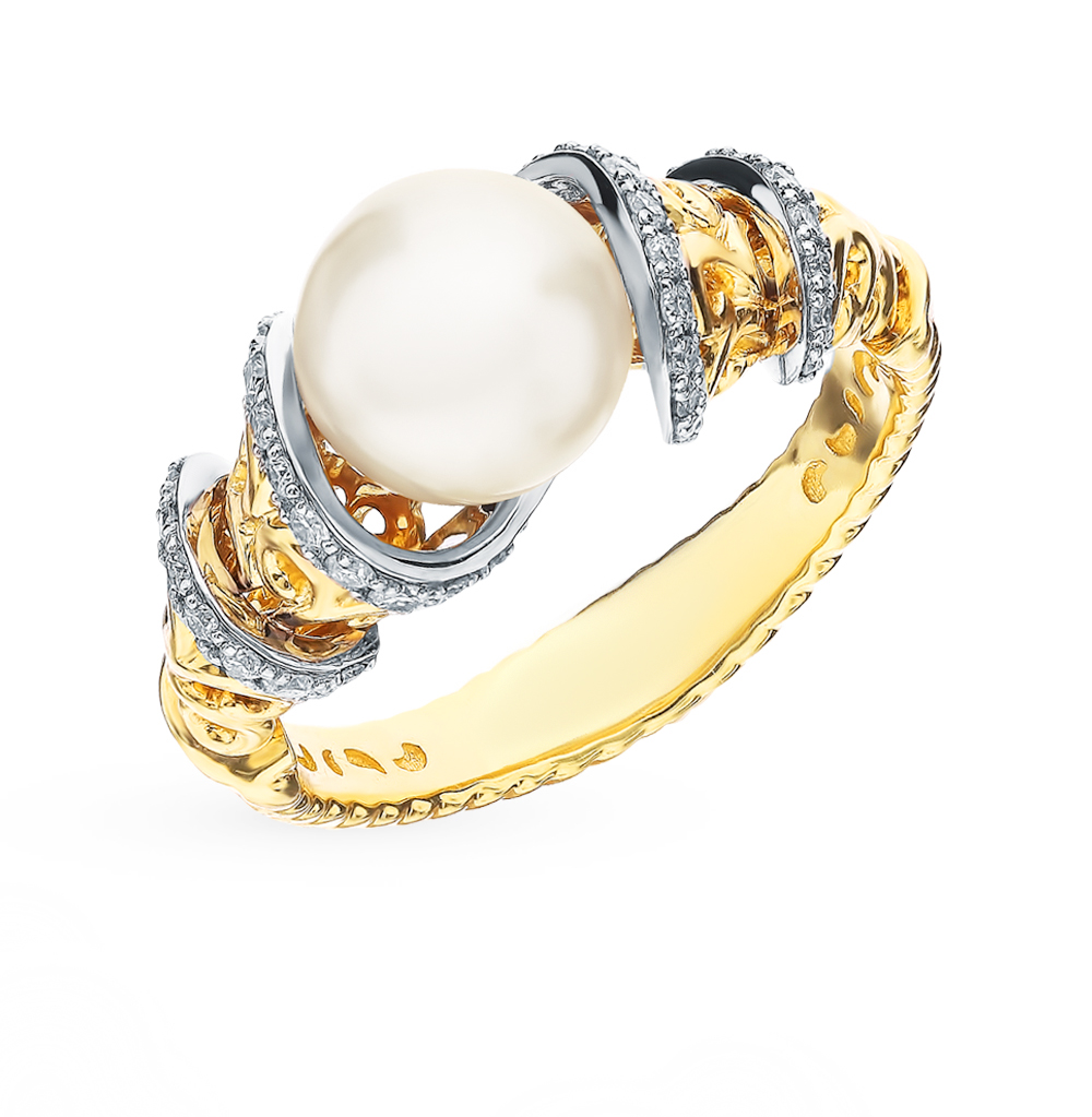 Золотое кольцо с жемчугом и бриллиантами в Ростовe-на-Дону