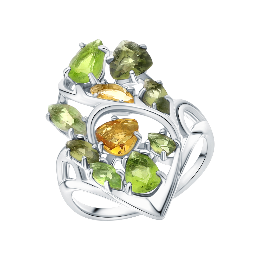Фото «Серебряное кольцо с цитринами, хризолитом и турмалинами»