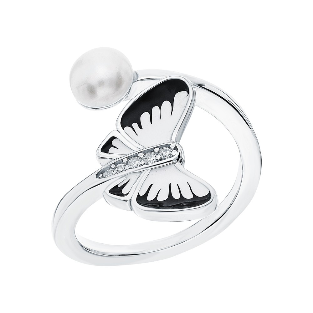 Серебряное кольцо с эмалью, жемчугом и фианитами в Екатеринбурге