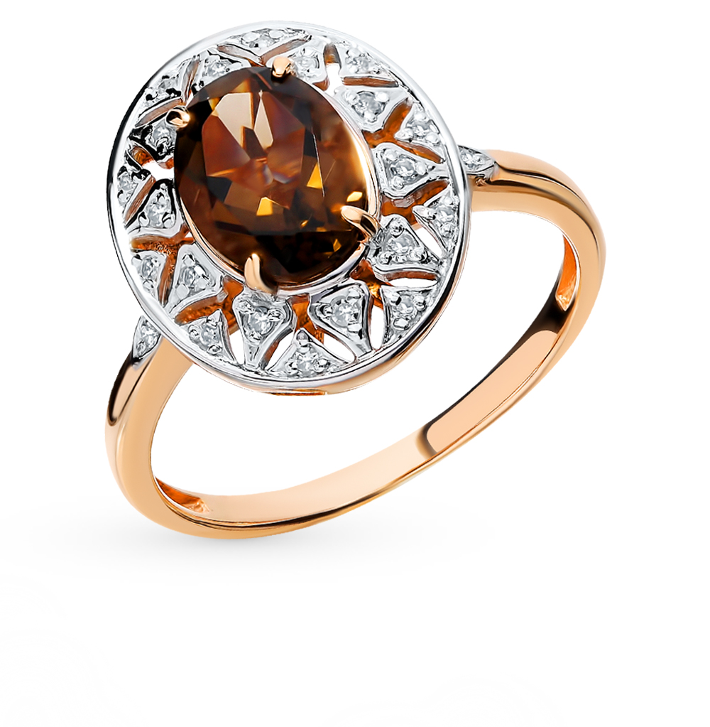 Золотое кольцо с раухтопазами и бриллиантами в Краснодаре