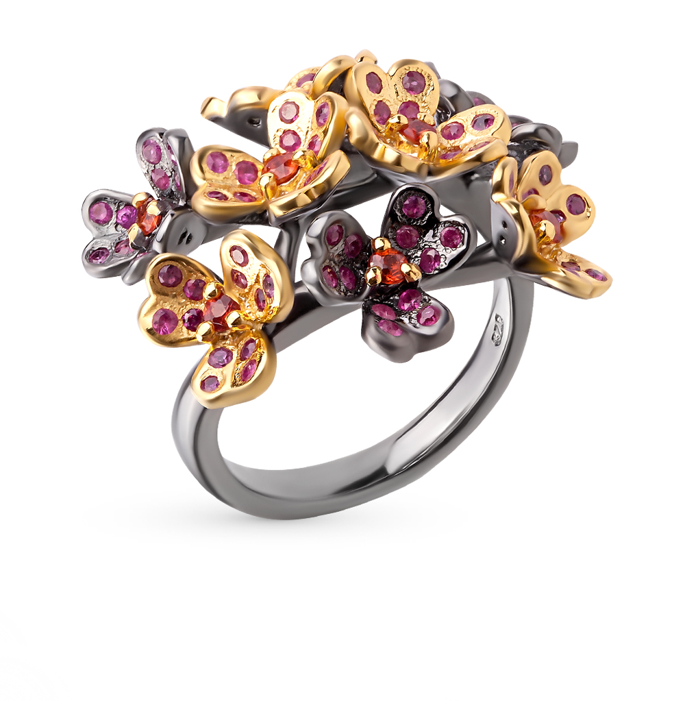 Серебряное кольцо с сапфирами и рубинами в Самаре