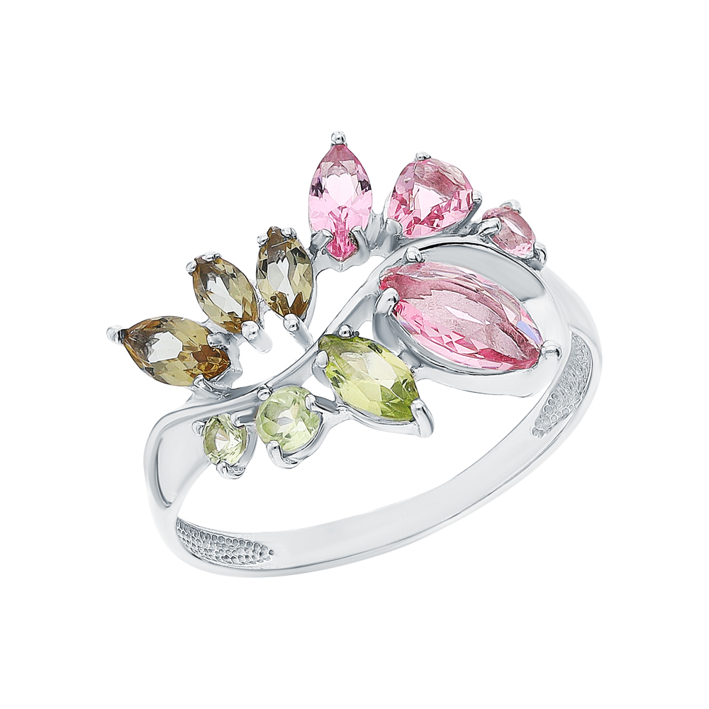 Фото «Серебряное кольцо с хризолитом, султанитами и ситаллами»