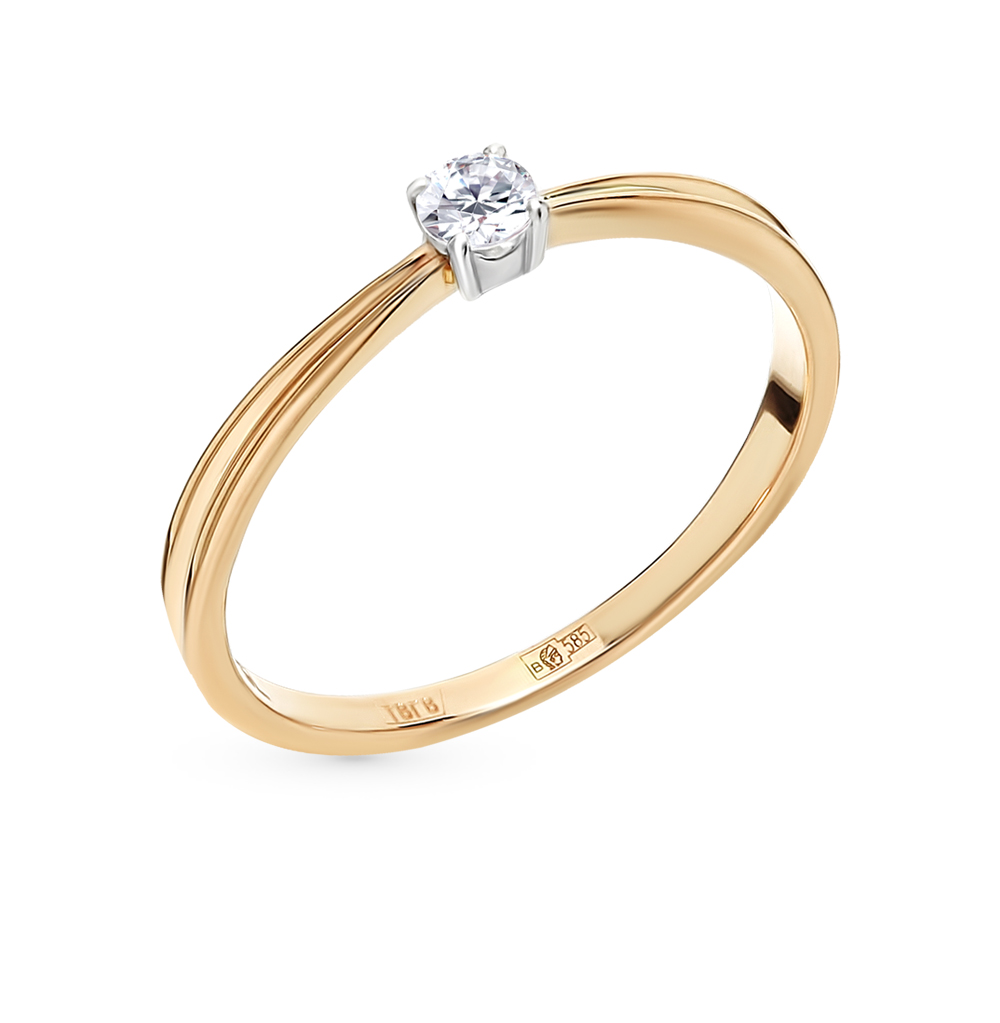Тонкое золотое кольцо с бриллиантом