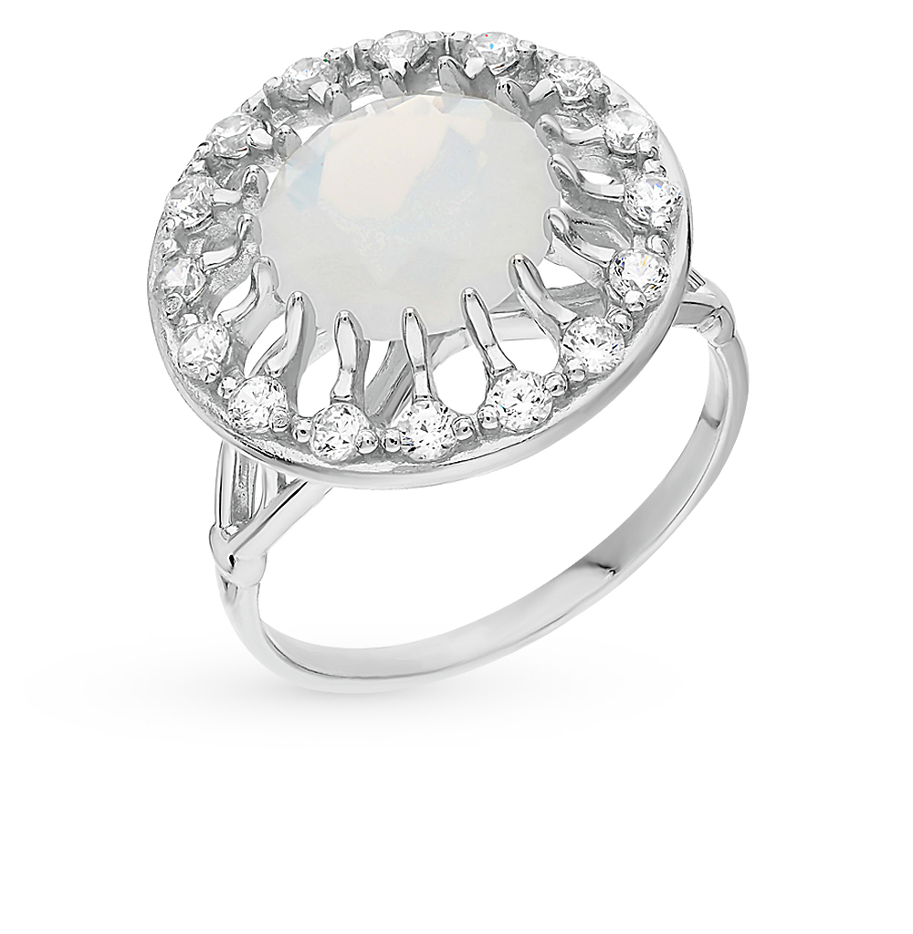 Серебряное кольцо с фианитами и лунным камнем в Самаре