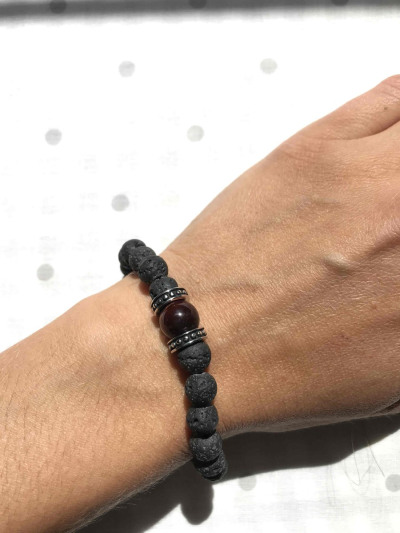 Стальной браслет с кошачьим глазом и лавовым камнем OKAMI S00020-B0W-01 ...