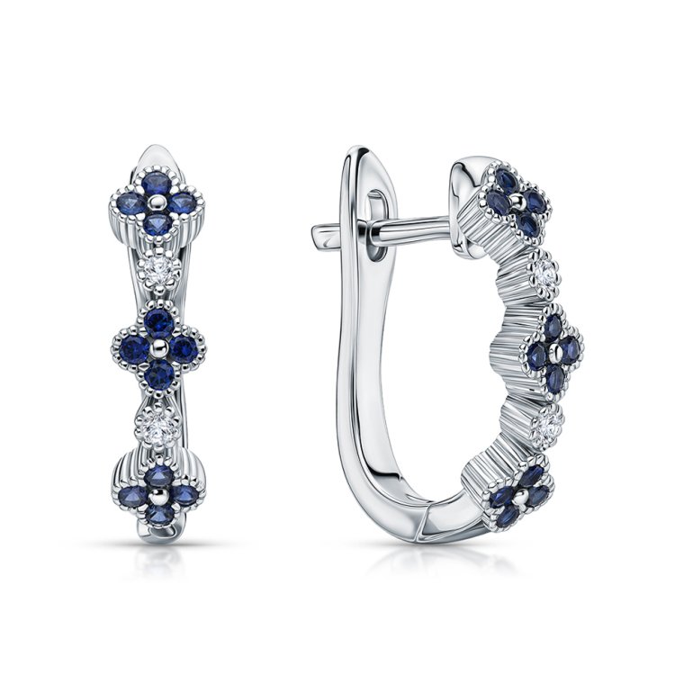 Серебряные серьги с фианитами и корундом