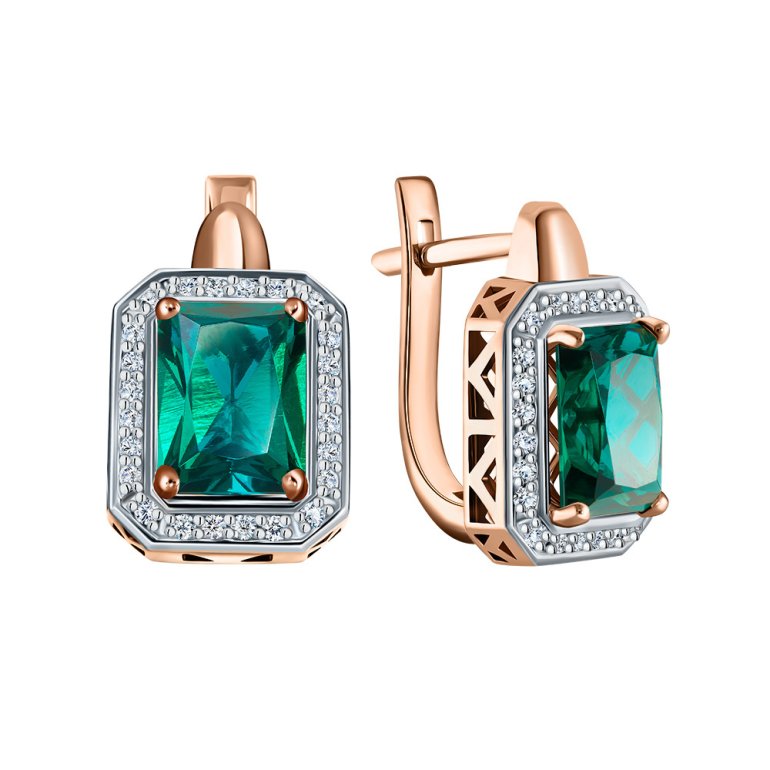 Золотые серьги с бриллиантами природными и изумрудами выращенными